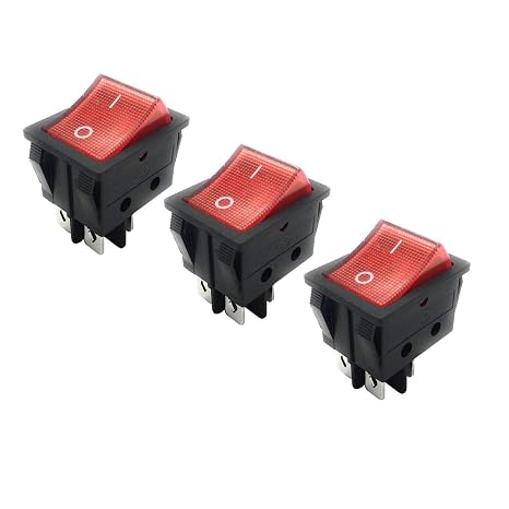 RANIT 3Pcs Rocker Power Switch 16A 250V AC 4 Pin 2 Position ON/Off Power Switch DPST Red Button with Light,KCD4
