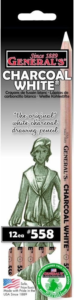 General's Non-Toxic Top Quality Charcoal Pencil, White, Pack of 12