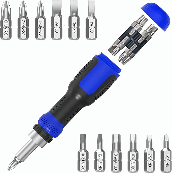 Multi-bit Screwdriver, 13-in-1 Screw Driver Adjustable Mini Screwdriver Set Multitool All in One with Torx Security, Phillips, Hex, Flat Head, Square and 1/4 Nut Driver (Red)