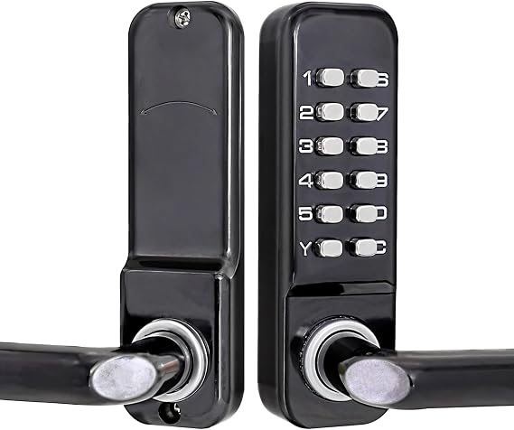 Keyless Gate Lock, Mechanical Door Lock with Black Buttons, Zinc Alloy Construction, Adjusts for 30-65MM Doors, Ideal for Indoor Outdoor Use