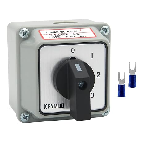 20A Rotary Changeover Switch with Box, 660V 4 Position 2 Poles 8 Terminals, Blue Universal Selector Switch with Fork Terminals, IP65 (4 Positions 2 Poles - Blue)