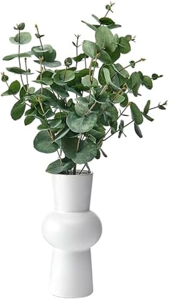 Elements Faux Eucalyptus Plant in White Ceramic Vase - 22 Inch Tall Artificial Greenery for Home Decor, Realistic Soft-Touch Fake Plant for Shelf, Table, or Room Decor
