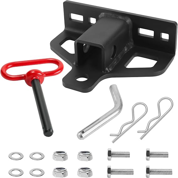 Upgraded Zero Turn Lawn Mower Hitch with 2" Receiver,Heavy Duty 6mm Thick Bolt On Trailer Hitch Receivers with Chain Slot,Compatible with Many Models Lawn Mower,Tractor,Trailer,Golf Cart,ATV Etc