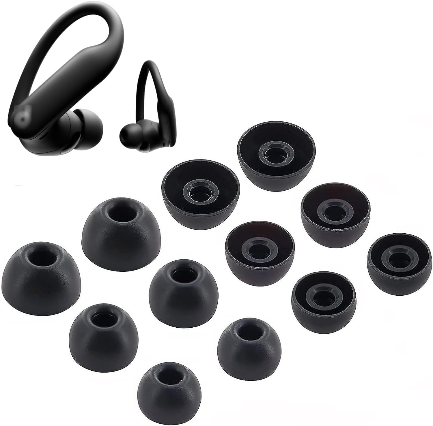 Replacement Earbuds Tips Silicone Ear Tips for Beat Powerbeat Pro 2 Earbuds, Earphones Eartips SML 3 Size 6 Pairs,Black 713