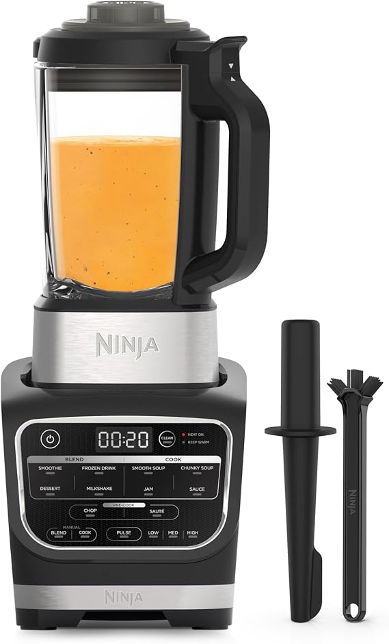 Ninja Foodi Blender & Soup Maker, 10 Auto-iQ Programs, 1.7L Glass Jug | Hot & Cold Blender, Built-In Heating Element, Tamper, Cleaning Program & Brush, 1000W, Black HB150UK