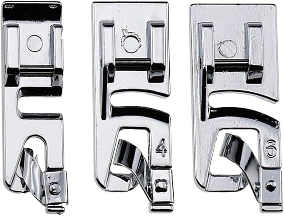 Narrow Rolled Hem Presser Foot Set - Includes 3mm, 4mm and 6mm for Most Brother, Singer, Janome, Juki, Babylock, Elna, Kenmore, White, Necchi, and More Low Shank Sewing Machines