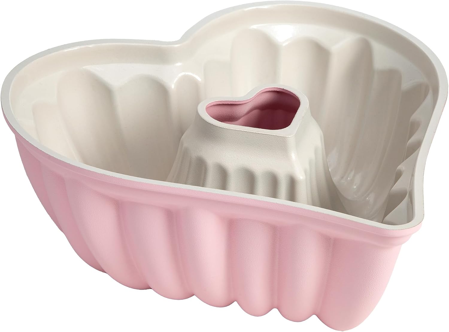 Paris Hilton Heart Shaped Fluted Cake Pan, Cast Aluminum with Clean Ceramic Nonstick Bakeware, Dishwasher Safe, Made Without PFAS, PFOA, PFOS & PFTE, 9-Inch, Pink