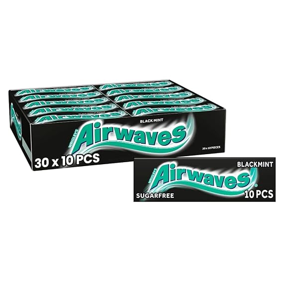 Airwaves Black Mint Sugarfree Chewing Gum 10 Pellets Case Of 30