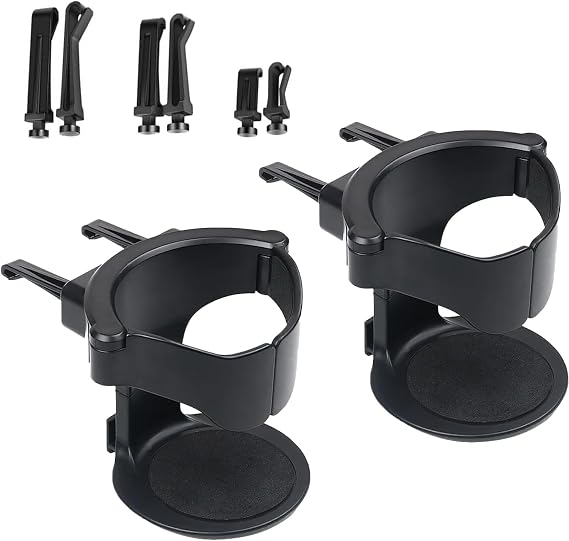 Car Cup Holder Set, 2-Pack Universal Air Vent Mount, Adjustable Drinks Holders with Secure Clips, Black
