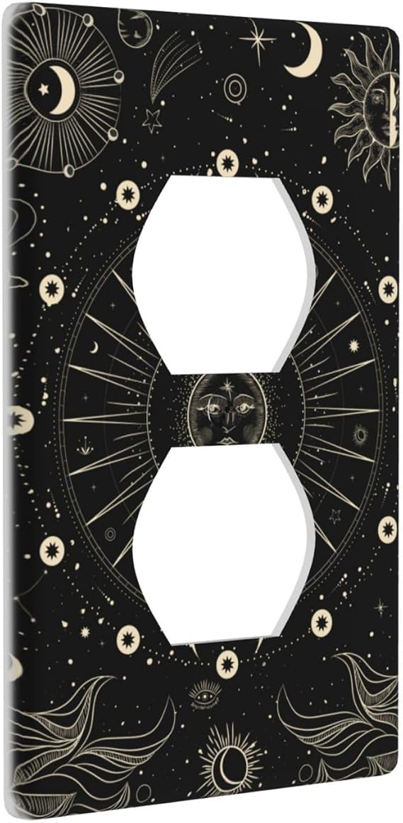 Witchy Sun And Moon 1 Gang Duplex Outlet Cover Light Switch Wall Plate | 1-Gang Duplex Wall Plate Outlets 4.5" x 2.76" Decorative Art Faceplate Receptacle Cover for Bathroom Country Bedroom Decor