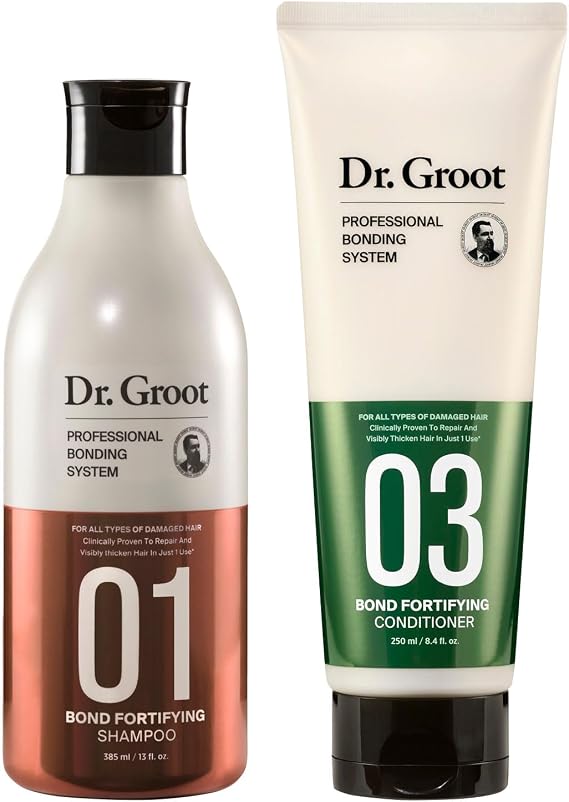 Dr. Groot Bond Fortifying Shampoo & Conditioner Bundle with Biotin and Prebiotics, Clinically Proven to Improve Damaged Hair, Repair and Thicken Look of Hair