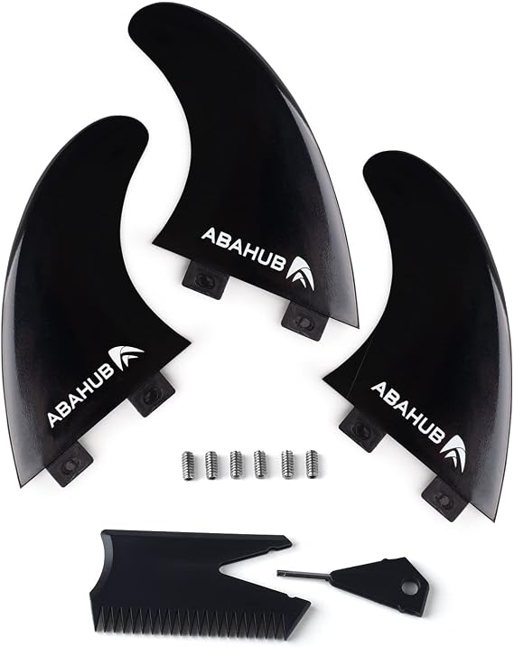 Abahub Surfboard Thruster Fins Set Compatible with FCS Style Fin Box | Fiberglass Reinforced G5 3 Fins for Surf Boards, Surfing Longboard, Shortboard, with Screws and Key, Black/Blue/White