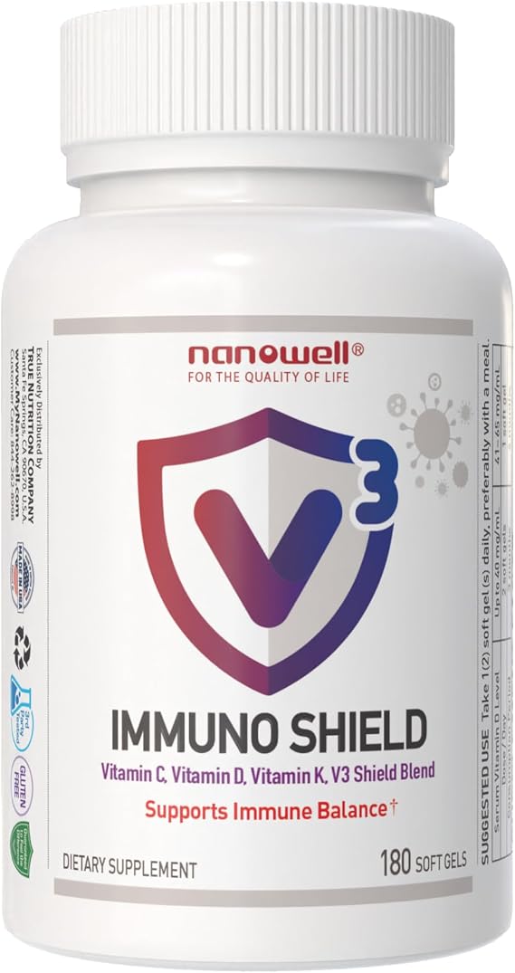 NANOWELL V3 Immuno Shield, Immune Support, VIT C D3 K & Zinc, 180 Softgels
