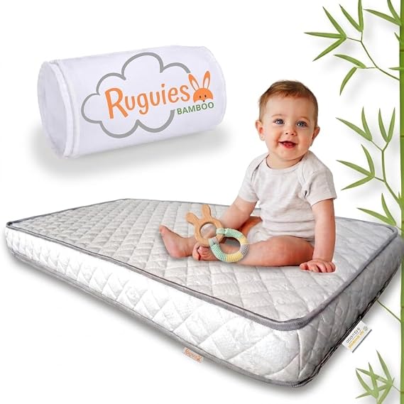 Premium Cot Mattress 120x60x10cm for Babies and Softness - Non-Slip Base for Floors - Removable Bamboo Cotton Cover with 3D Fabric - Hypoallergenic and Breathable- Oeko Tex