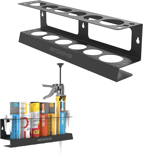 UNITEDPOWER Caulking Gun Holder, Wall Mount Hand Caulking Gun Storage Rack, Caulk Tube Organizer for Workshop, Shop, Garage