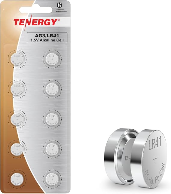 Tenergy 1.5 Volt Battery Button Cell LR41, ag3 Batteries Equivalent, Ideal for thermometers, Watches, Laser Pointers, Small Toys, Portable Electronics, 10 Count