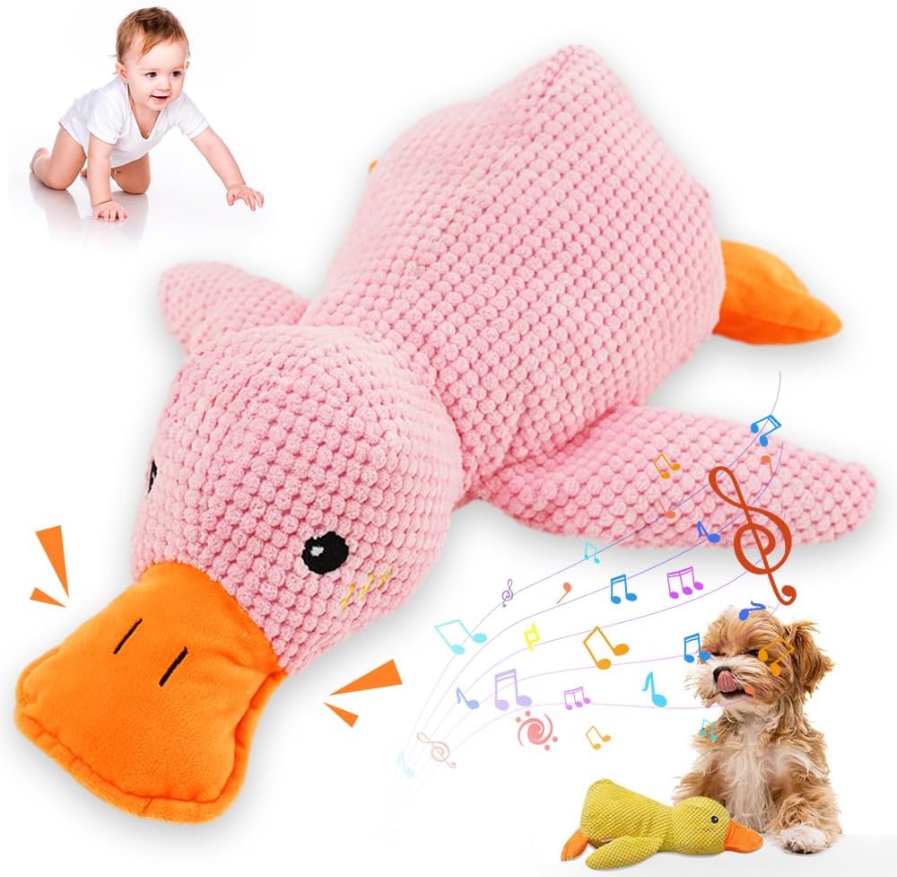 2025 New Calming Duck for Dogs, Quack-Quack Duck Dog Toy with Soft Squeaker, Durable Yellow Stuffed Dog Toy, Indoor Puppy Chewers Pink