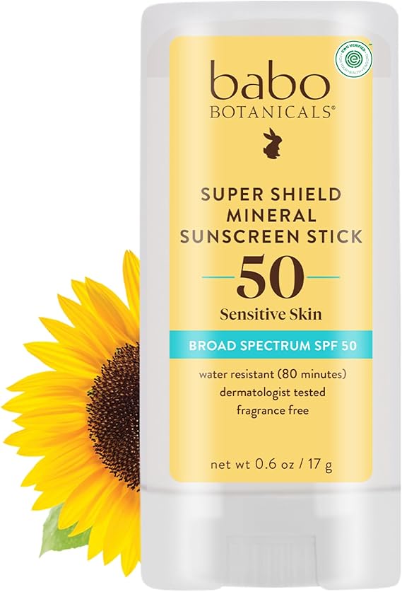Babo Botanicals Super Shield SPF 50 Stick Sunscreen - 70% Organic Ingredients - Natural Zinc Oxide - For all ages - NSF & MADE SAFE Certified - EWG Verified - Water Resistant - Fragrance-Free