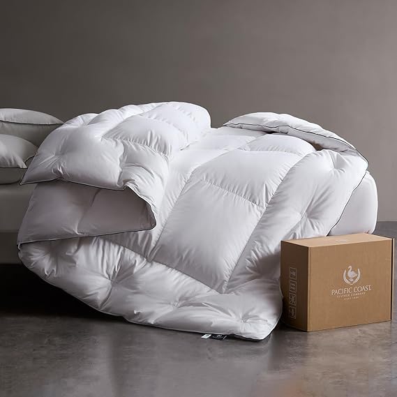 Pacific Coast Down Comforters Queen Size, 100% Cotton Duvet Insert, Extra Fluffy White Comforter, Ultra-Soft, Breathable, All Season Hotel Luxury Bedding Comforters, 8 Corner & Center Loops (90"x90")