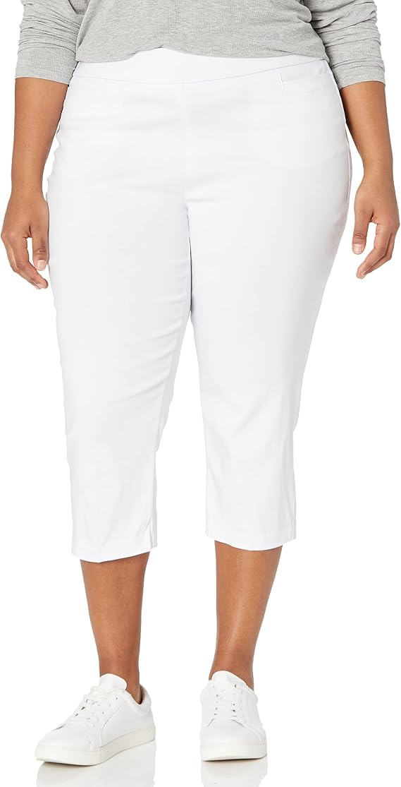 Briggs New York Women's Plus Size Pull on Stretch Capri Pants High Waist Crop Straight Leg with Pockets 21 Inseam