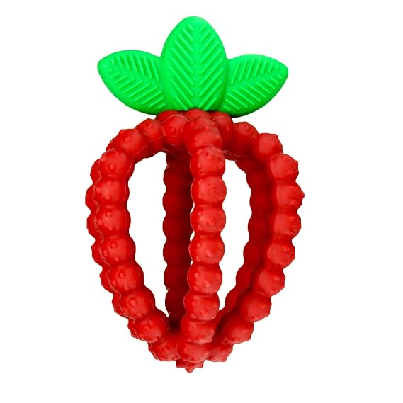 RaZbaby Bites Silicone Baby Teething Toy Sensory Toy with Textured BerryBumps for Teething Relief, Easy-to-Hold Fruit Shape, BPA-Free, Soothes Front & Back Teeth Gift for Babies, 3 Months+, Red