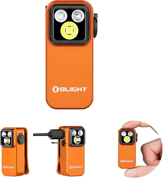 OLIGHT Oclip Pro S EDC Flashlight Clip-on Light, 600 Lumens Type-C Rechargeable with White LED, UV and RGB, Magnetic Flash Lights for Working, Signaling, Inspection and Outdoor Use (Orange)