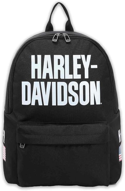 Harley-Davidson Rugged American Flag Graphic Durable Backpack, Black