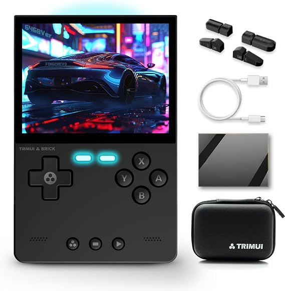 FINGEREVO Trimui Brick Handheld Game Console 3.2-inch 1024 * 768 IPS Screen 3000mAh Trimui-brick Opensource System with Portable Case and Screen Protector Black