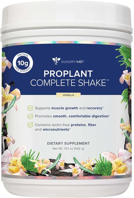 Gundry MD Pro Plant Complete ShakeTM High-Fiber Plant Protein Blend, 20 Servings (Vanilla)
