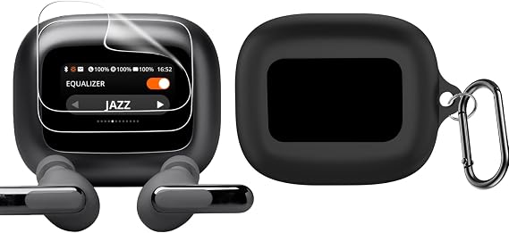 Blueshaweu Silicone Case and 2 x TPU Screen Protectors Compatible with JBL Live Beam 3, Full Protection, Shockproof Protective Case with Carabiner for JBL Live Beam 3 (Black)