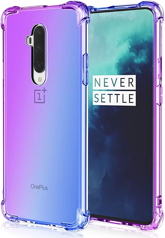 OnePlus 7T Proケース One Plus 7T Proケース クリア キュート グラデーション スリム 傷防止 柔軟 TPUカバー 強化コーナー 耐衝撃 電話保護ケース OnePlus 7T Pro 5G パープル/ブルー
