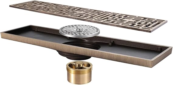 Linear Shower Drain Bronze Floor Drain Brass Rectangle Shower Floor Drain with Removable Cover Bathroom Shower Waste Drain,11.8" x 3.2,