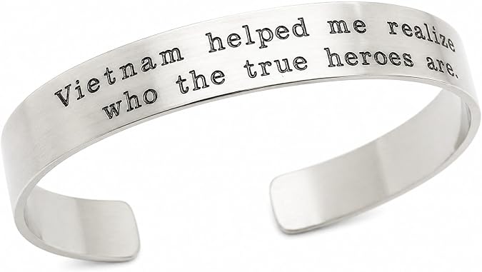 NadinArtDesign Vietnam War Bracelet. Personalized Vietnam Memorial POW/MIA, Killed in Actio Custom Titanium Silver Cuff Bracelet, Vietnam Veteran Gifts