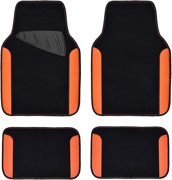 CAR PASS Waterproof Car Floor Mat, Universal Fit Car Mats with Driver Heel Pad, Leather Car Carpet, Anti-Slip Nibbed Backing Floor Mats for SUV, Vans,Sedan,Truck, Automotive Set for Women (Orange)