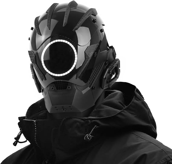 Punk LED Mask for Men - Adjustable Strap, Neon Glow Sci-Fi Half-Helmet, DJ Rave Mask for Parties, Festivals and Cosplay