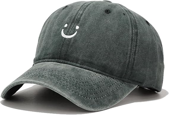 Smile Face Baseball Cap, Vintage Distressed Cotton Dad Hat for Women Men