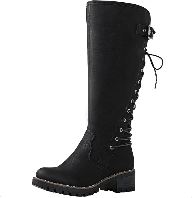 GLOBALWIN Women's Lace Up Back Knee High Fashion Boots