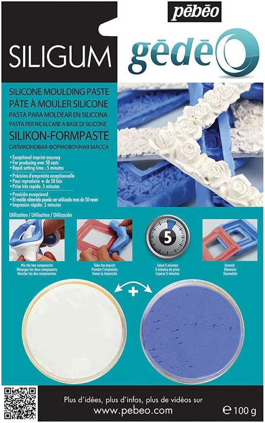 Pbo 766309 Pebeo-Gedeo 100 G-Siligum Special Making Moulding Paste Small Dimensions & Flat Decorations Silicone for Very Fast Set, gr, Silver