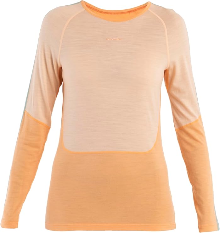 Icebreaker Merino 200 Senebula Womens Shirts, Long Sleeve Crew, 100% Pure Merino Wool Base Layer - Thermal Shirt for Cold Weather, Feld/Sun, X-Small