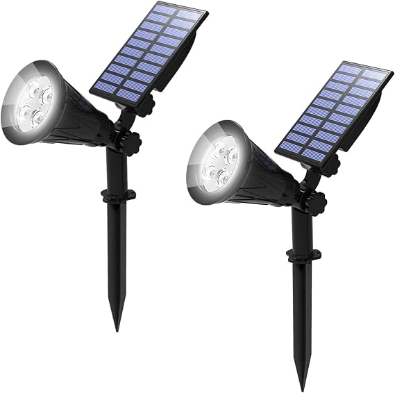 T-SUN LED Solar Spotlight, Waterproof Outdoor Security Garden Landscape Lamps, 180°Angle Adjustable,Daylight 6000K, Auto-on at Night/Auto-Off by Day for Tree, Yard,Lawn,Pathway, 2 Pack