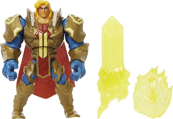 Masters of the Universe and He-Man He-Man Action Figure in Grayskull Armor with Power Attack Move & 2 Accessories Inspired by MOTU Netflix Animated Series, 5.5-in Collectible Toy for Kids Ages 4Y+