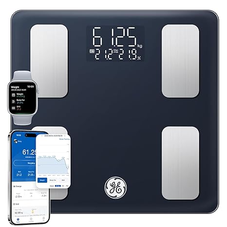 GE Smart Scale for Body Fat, Weight, BMI, Muscle Mass Accurate 180kg LED | Bluetooth Bathroom Weighting Scale, Digital Electronic Body Composition Monitor for People with App 400 Pounds Capacity