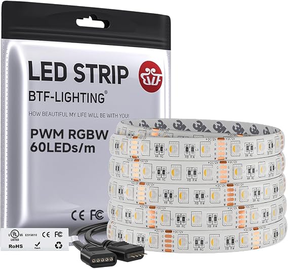 BTF-LIGHTING RGBW LED Strip Warm White 16.4ft 60LEDs/m DC12V UL Listed IP65