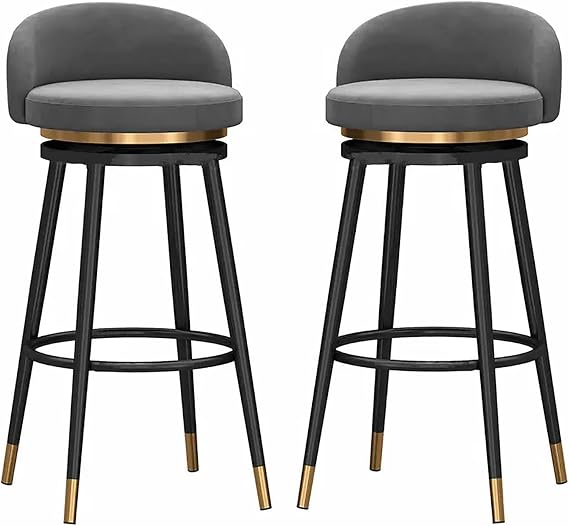 Velvet Swivel Bar Stools Set of 2,Counter Height Chairs with Backs,Modern Upholstered Bar Stool Breakfast Chair for Kitchen Island,Dining Room Pubs(Seat Height:25inch, Grey)