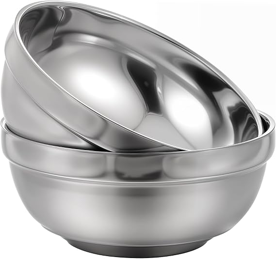 2 Pcs 25 oz Stainless Steel Bowls Double Walled Insulated Soup Ice Cream Metal Mixing Nesting Bowls Double-walled Metal Serving Dishes for Serving Soup Rice Cereal Cereal, Rice, Noodles, Salad