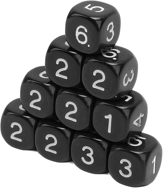 20 Pcs Black 6 Sided Number, Round Corner Polyhedral Dice, Polyhedral Role Playing for Numeral Teaching Board Games, DND RPG Wow Table Games (16mm)