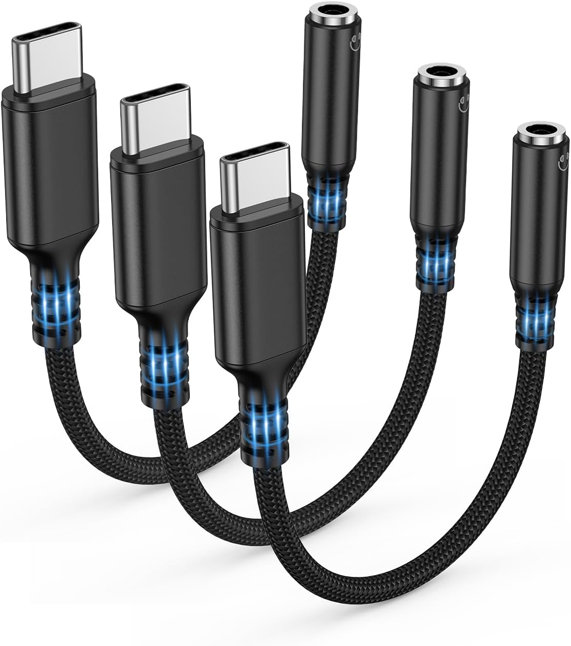 Highwings USB Type C to 3.5mm Female Headphone Jack Adapter, 3-Pack USB C to Aux Audio Dongle Adapter Compatible with iPhone 16 Pro Max15 Pro15, Samsung Galaxy S25S24S23 Ultra, iPad Pro-Black