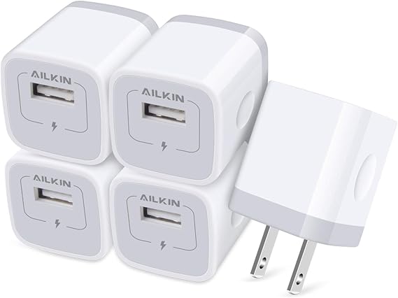 AILKIN USB Charger Wall Plug, [5Pack-1Port] Fast Charging Outlet AC Power