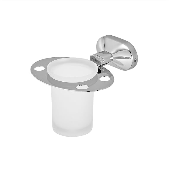 CERA Icon Tumbler Holder Glass for Bathroom Essentials | Toothbrush & Toothpaste Stand | Washroom Accessories | Chrome Plating | Wall Mount | Stainless Steel | F5014117CH