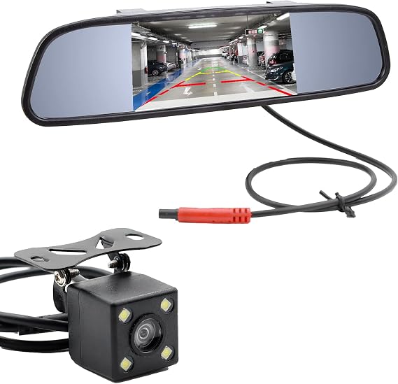 4.3 Inch TFT LCD Car Mirror Monito Rear View Reverse Backup Car LED Camera for Cars,Trucks,Pickups,Suvs,RV,Bus Vehicle Video Parking System Easy Install, VS-M4301